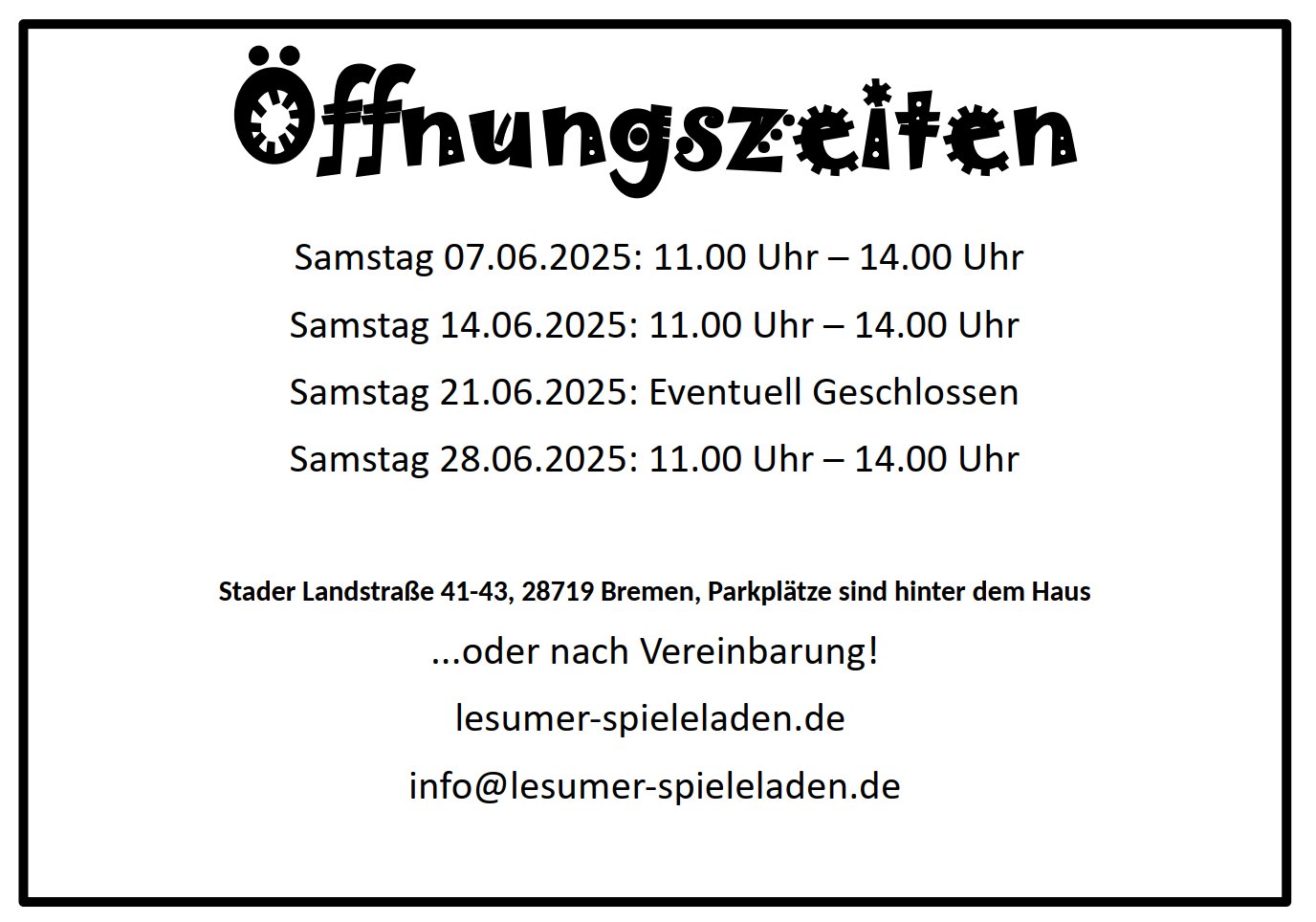 Oeffnungszeiten Ladengeschäft